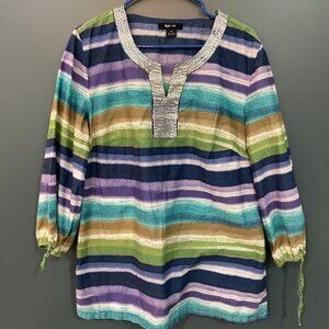 Pre-loved Size 16 Style & Co Striped Shirt with sequin detail around neckline